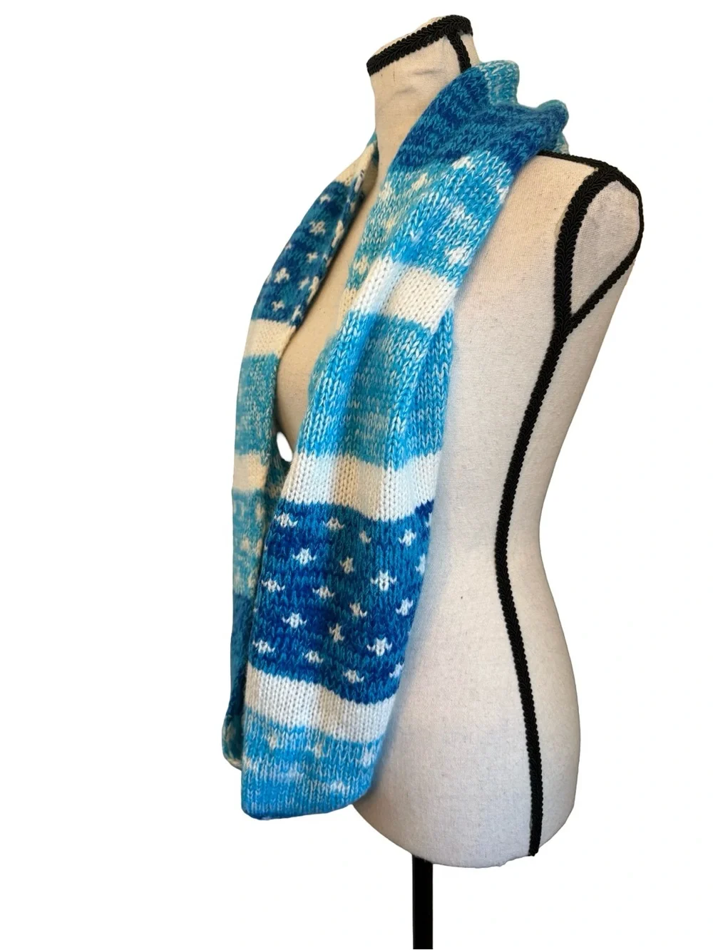 Hollister Blue Fair Isle Knit Infinity Scarf Chunky Winter Circle Scarf Cozy